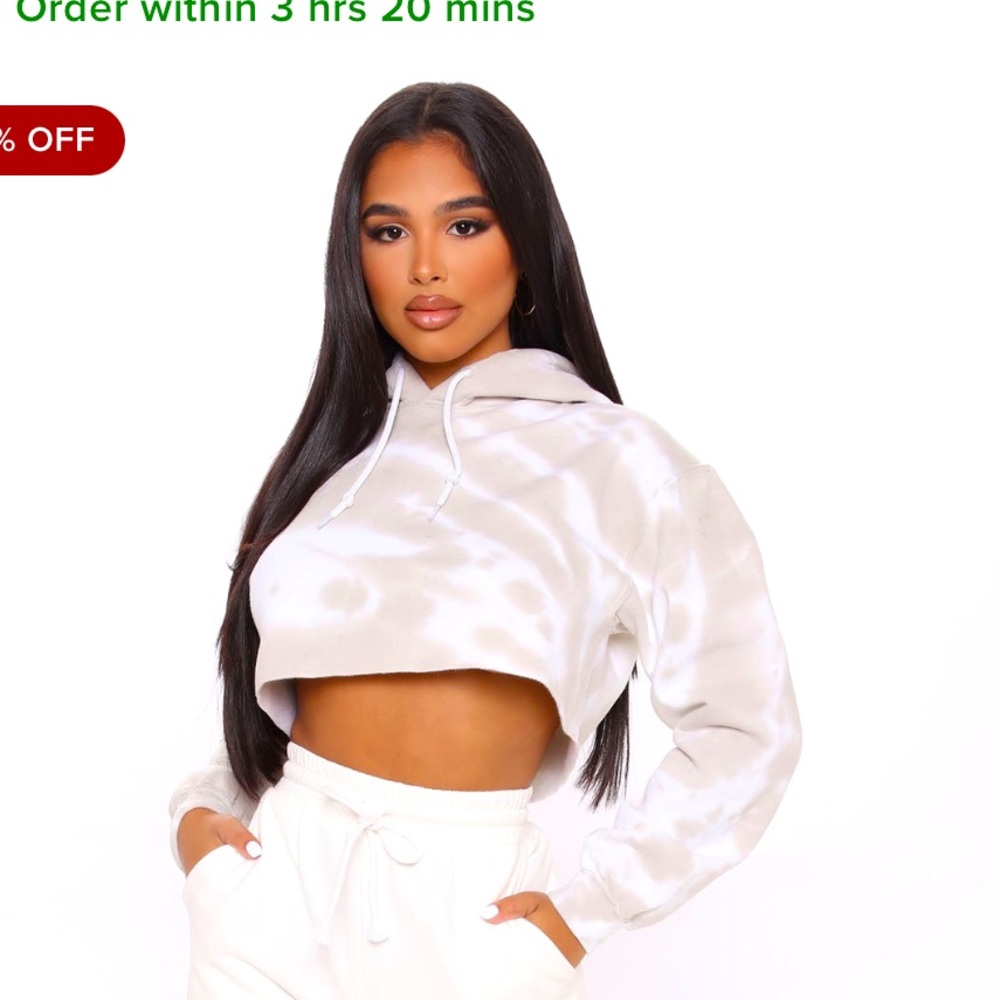 Women's Cream Tie-Dye Cropped Hoodie